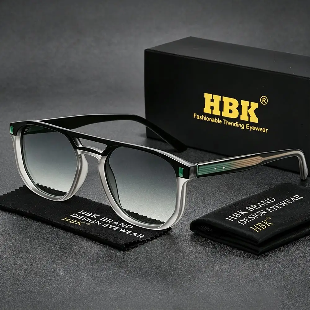 HBK Retro Men's Pilot Sunglasses Flat Top Double Bridge Design Gradient Sunglasses Women's Outdoor Travel Summer Glasses