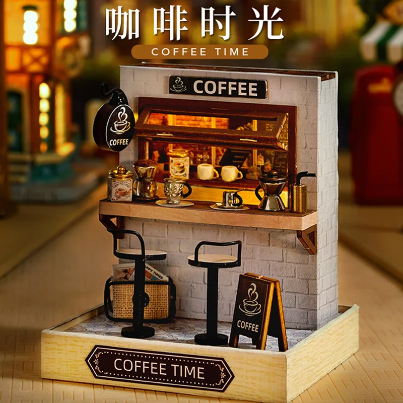 Cute Room DIY Cottage QT Series Happy One Pavilion Miniature Landscape Cherry Blossom Noodle Shop Coffee Time Delicious Candy