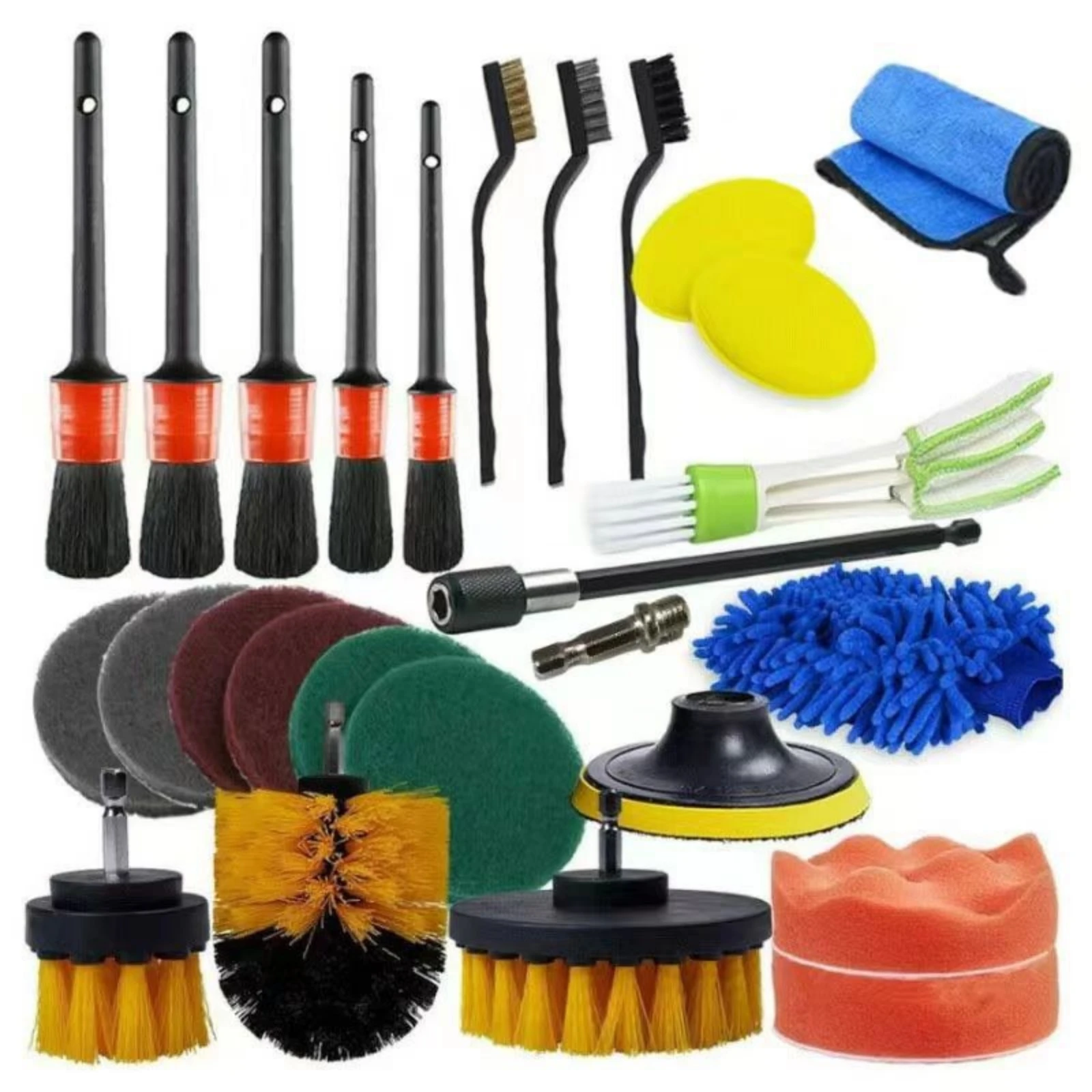27 Pieces Car Detailing Kit with Drill Brushes Microfiber Car Detailing Kit with Storage Bag Comprehensive Drill Brush Set