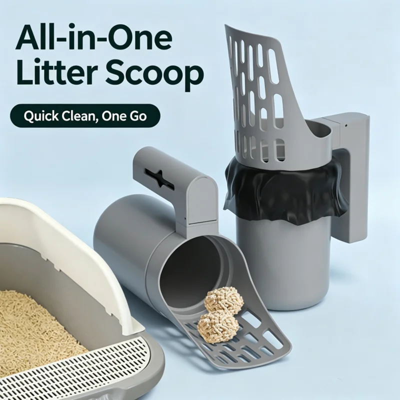 2pcs Cat litter scoop and a dedicated cleaning garbage bag, filter cat litter scoop, clean and simple litter box storage box