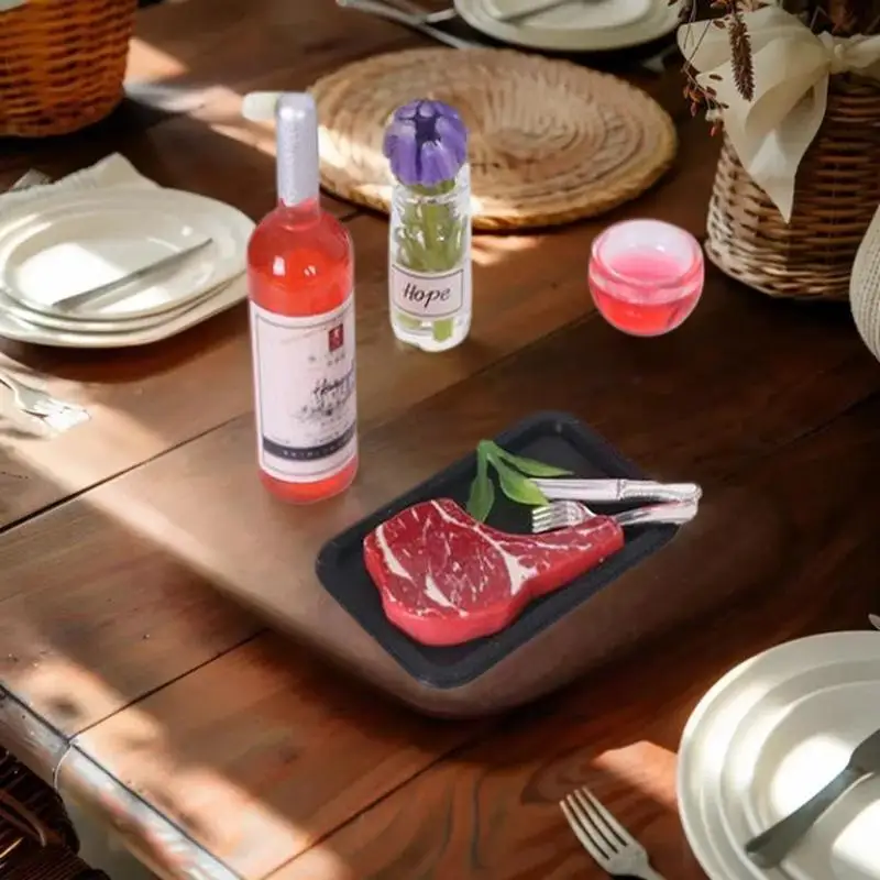 Accessoire de bricolage Miniature pour maison de poupée, ensemble de 5 pièces, pâtes à Steak simulées, assiettes, couverts, modèle de jouet de décoration alimentaire de cuisine