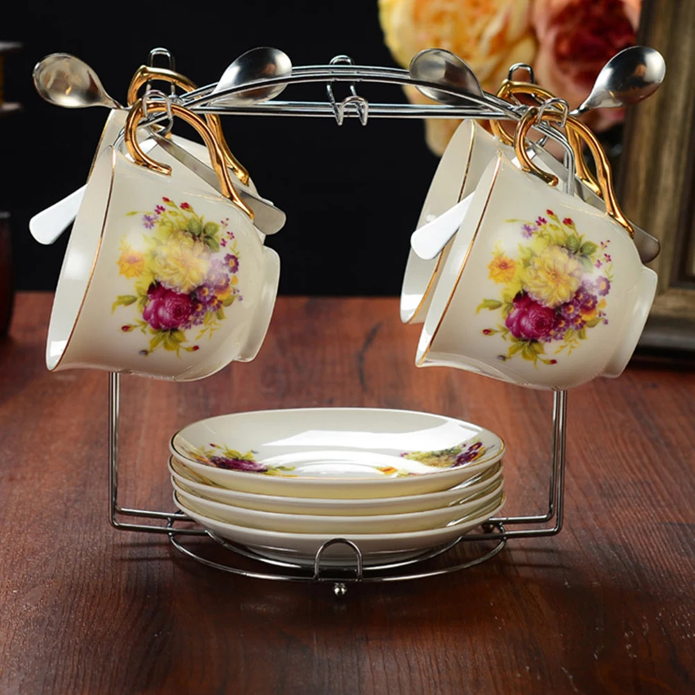 

Coffee Cup Stand Holder Rack for Counter Display Golden Mug Shelf Tea Saucer Organizer Storage Stainless Steel Kitchen Office