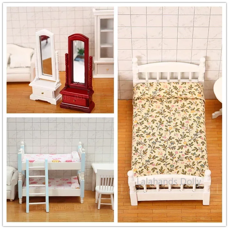 Dollhouse Mini Simulation Bedroom Bed Furniture Model Toys for  1:12 DollHouse Decoration Miniature Accessories