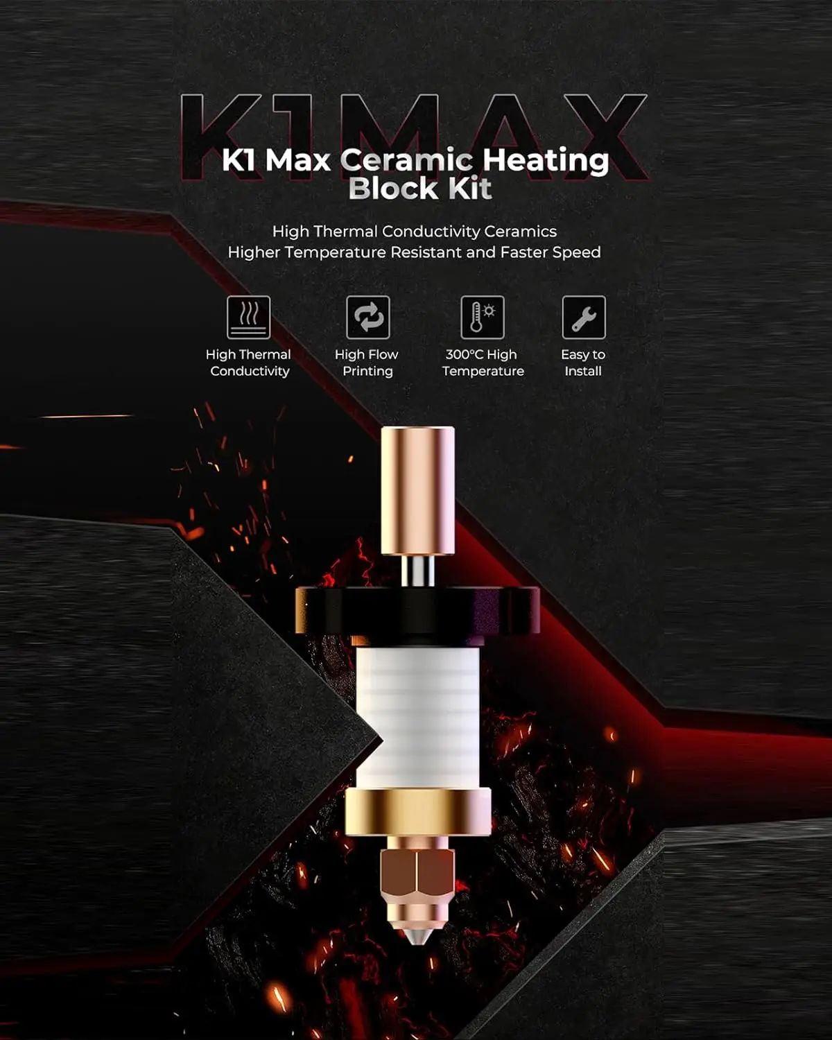 Creality K1 Ceramic Heating Block Kit 300℃ High Temperature Resistance Comes With 1PCS K1 Silicone Cover 3D Printer forK1/K1 MAX