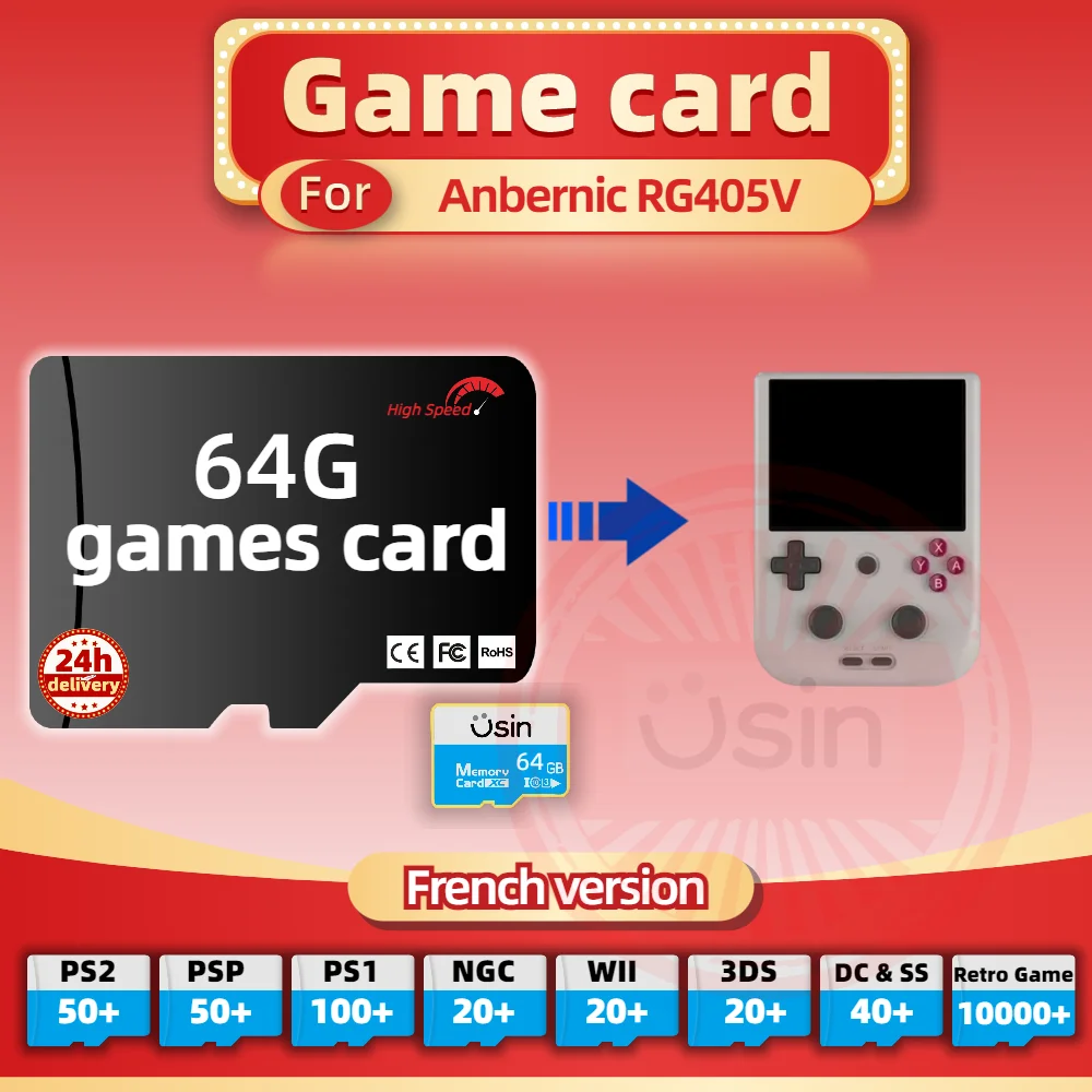 SD Game Card For Anbernic RG405V French Version Retro PS2 PSP Games Android Gaming portable Console Memory TF High Speed 64G