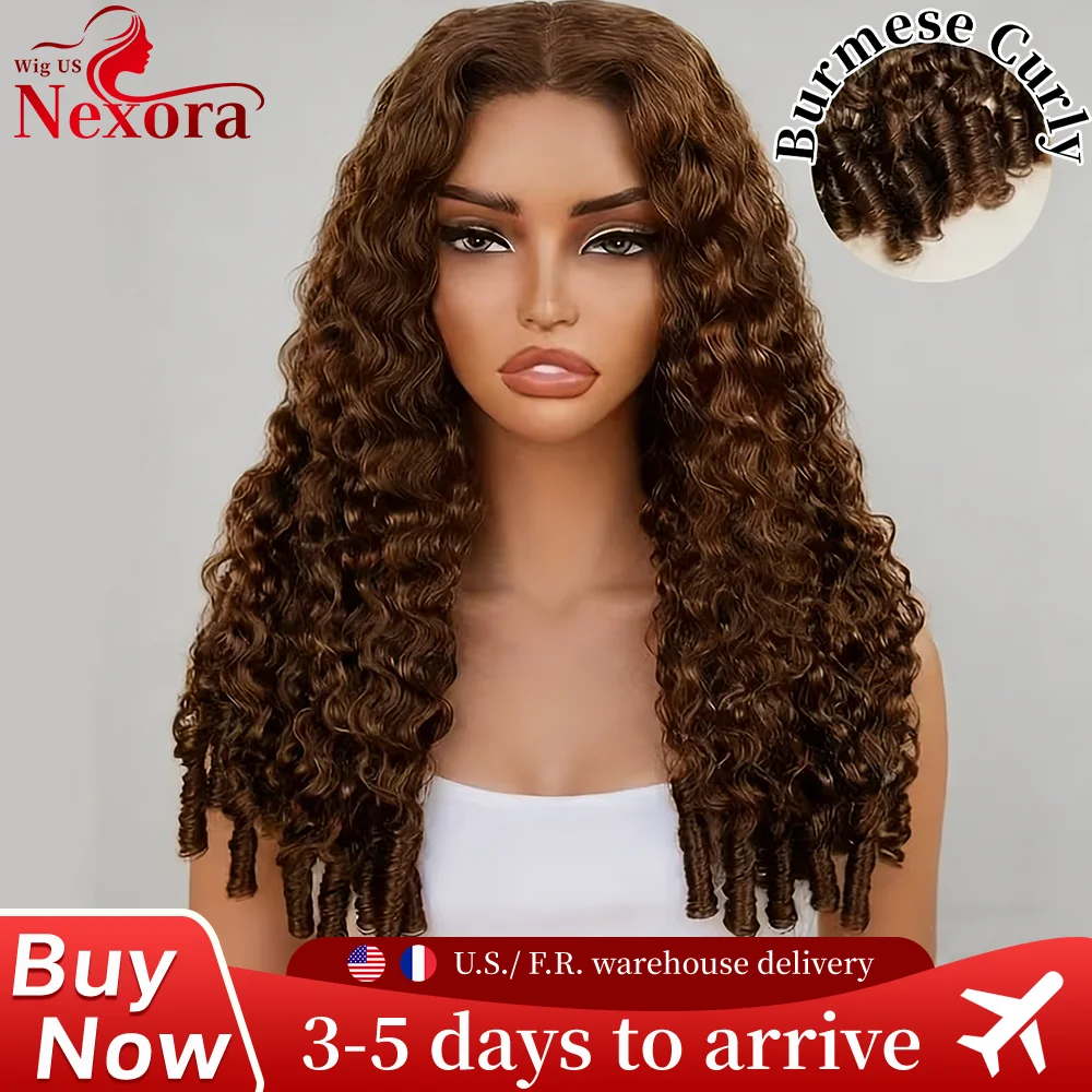 

13x4 13x6 Burmese Curly Wigs HD Lace Front Human Hair #4 Colored Chocolate Brown 220 Density Brazilian Hair Lace Wig Pre Plucked
