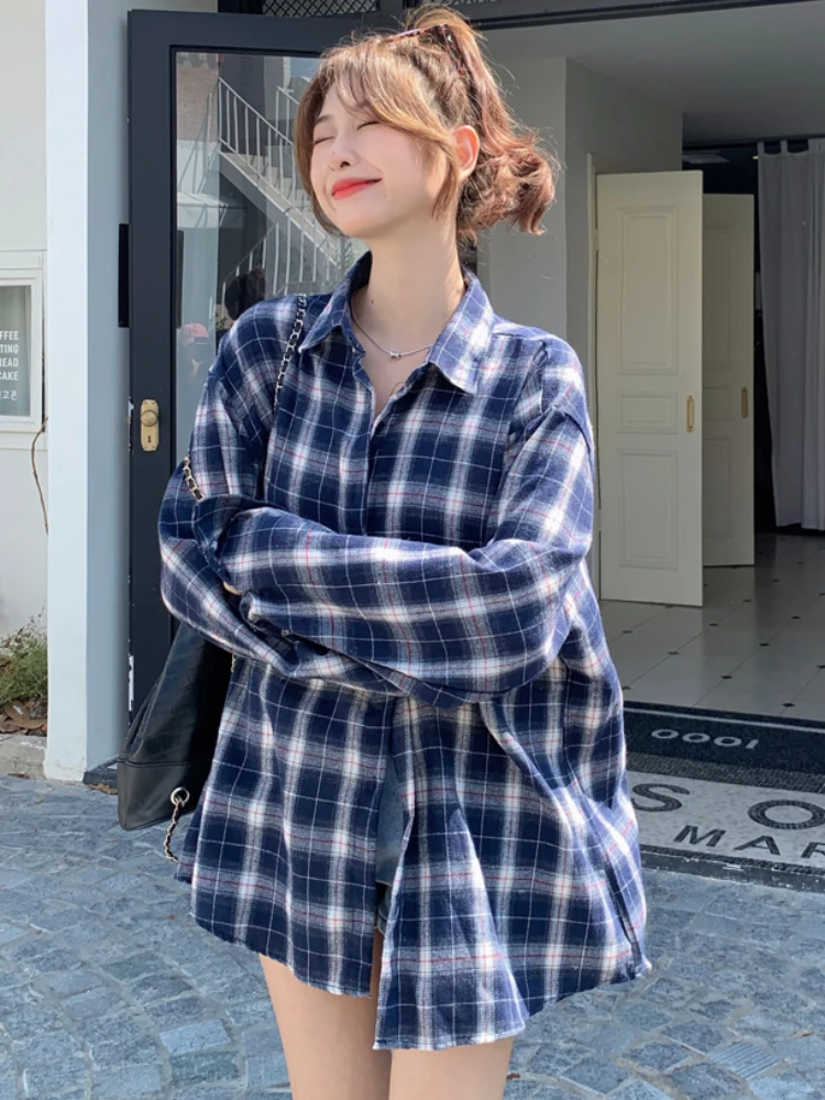 Plaid Shirts Women Vintage Y2k All-match Korean Style Fashion Simple Long Sleeve Streetwear Hotsweet Hipster Clothing Summer New