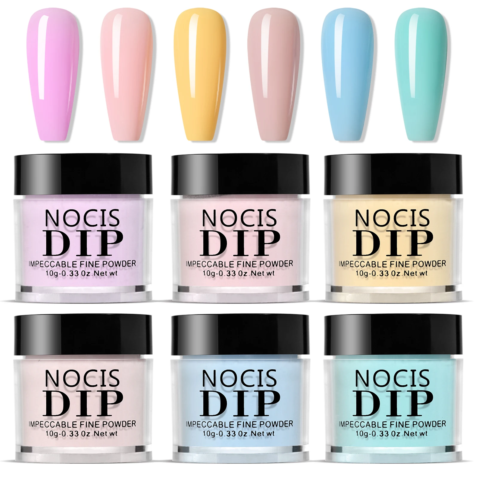 NOCIS 6-kleuren nageldompelpoederset Nail Art Dip Powder Kit Sneldrogend Geen UV / LED-nagellamp nodig