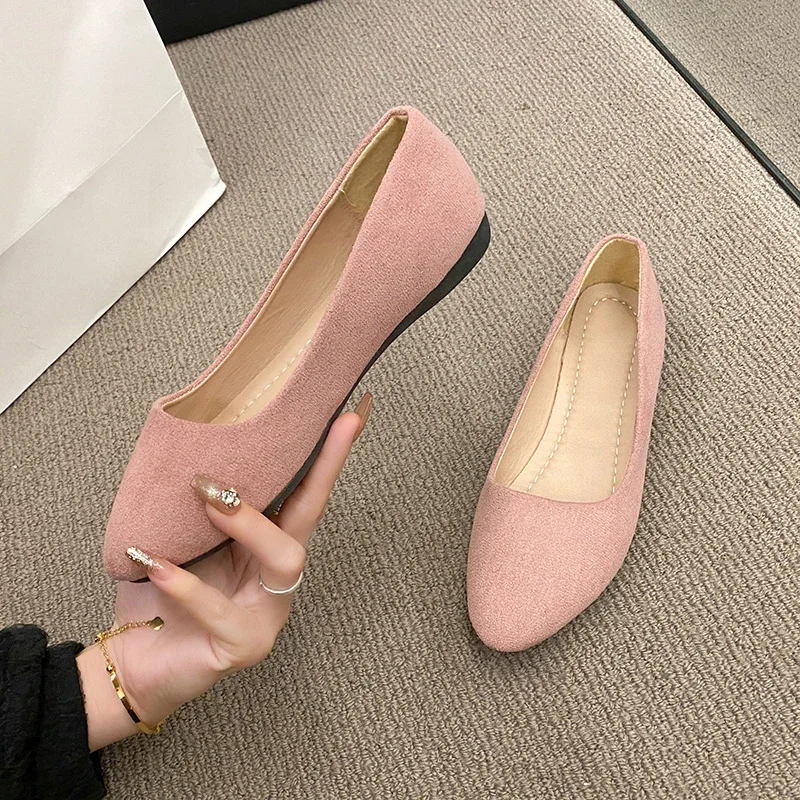 Plus Size 35-42 Women Flats Slip on Candy Color Woman Boat Shoes Black  Faux Suede Ladies Ballet Flats shoes