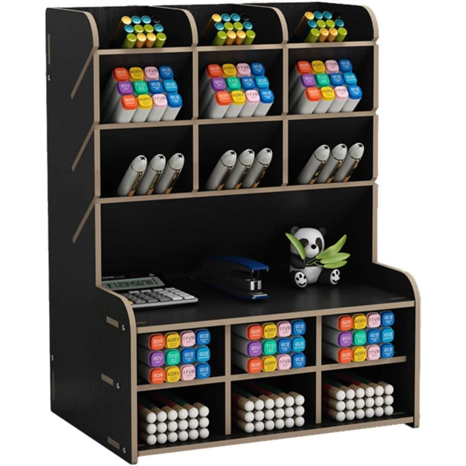 Organizador de escritorio de madera con cajón, soporte para bolígrafos DIY de gran capacidad, estante estacionario de escritorio, cartuchos organizadores de bolígrafos para oficina,