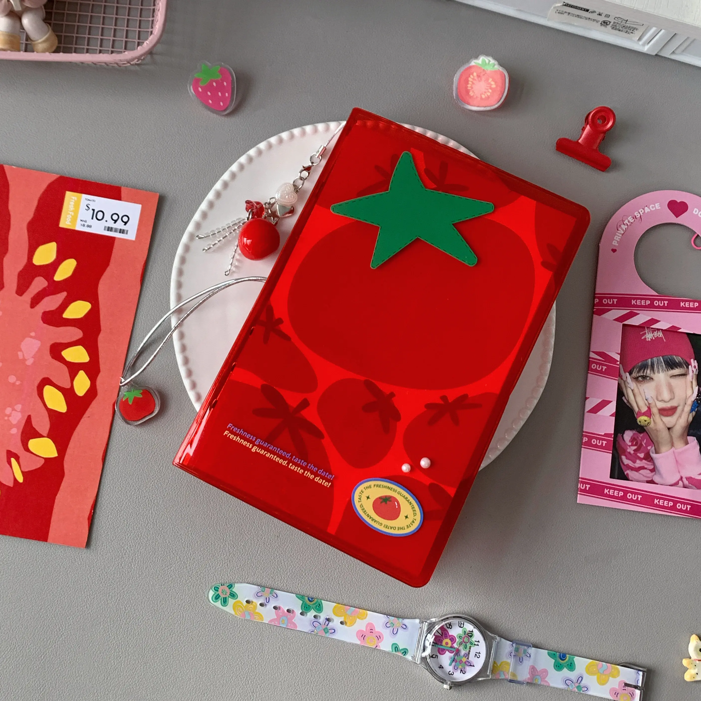 Tomato A6 A7 PVC Ring Binder Planner, DIY Scrapbook Album for Photocard Storage, Refillable Notebook for Journaling & Sticker