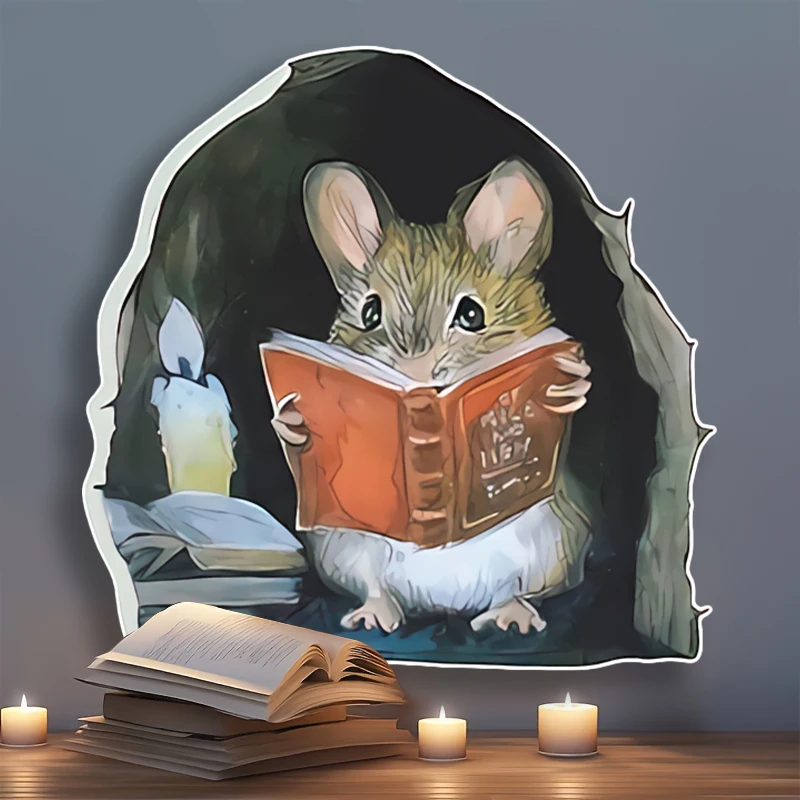 Cartoon Mouse Reading Wall Sticker Kids Room Home Decoration Mural Living Room Bedroom Wallpaper Removable Funny Rats Stickers