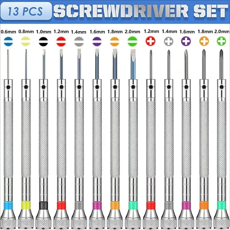 

13pcs 0.6-2.0mm Precision Screwdriver Set High Hardness Steel Micro Cross Repair Kit for Watches Glasses Jewelry