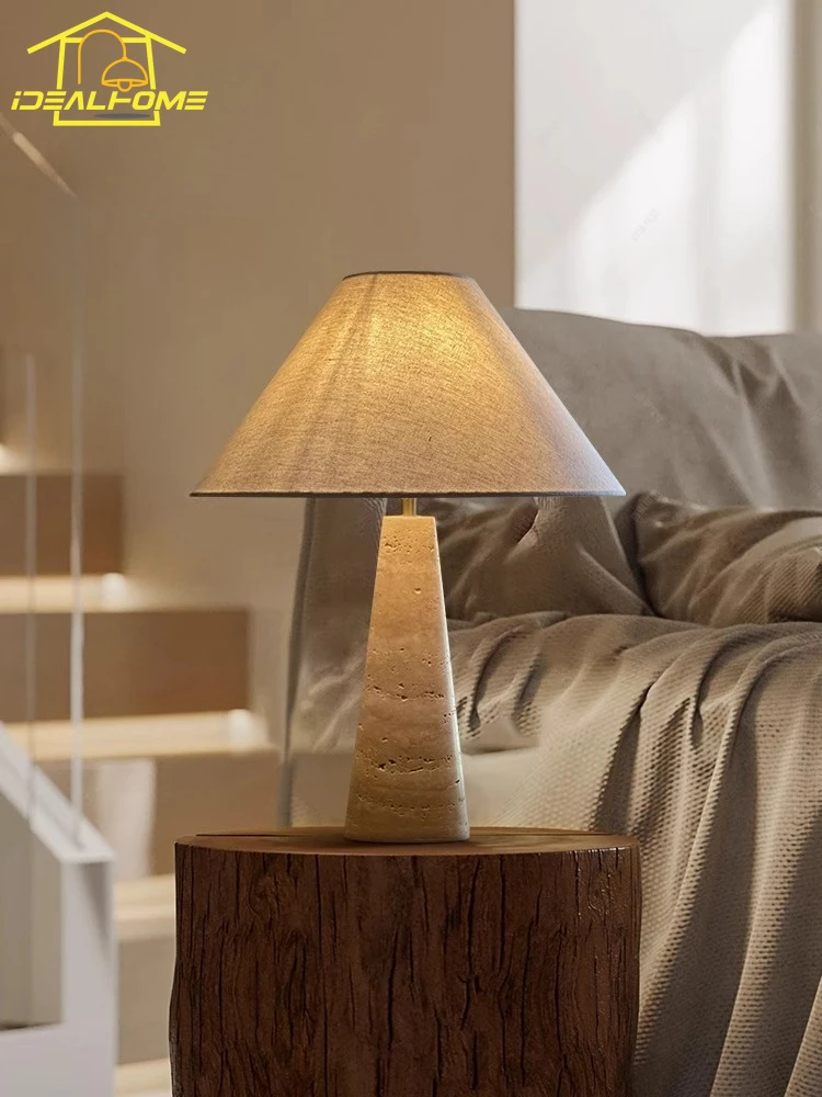 

Japanese Wabi-Sabi Yellow Travertine Table Lamp LED E27 Vintage Designer Desk Light Living Room Bedroom Hotel Bedroom Background