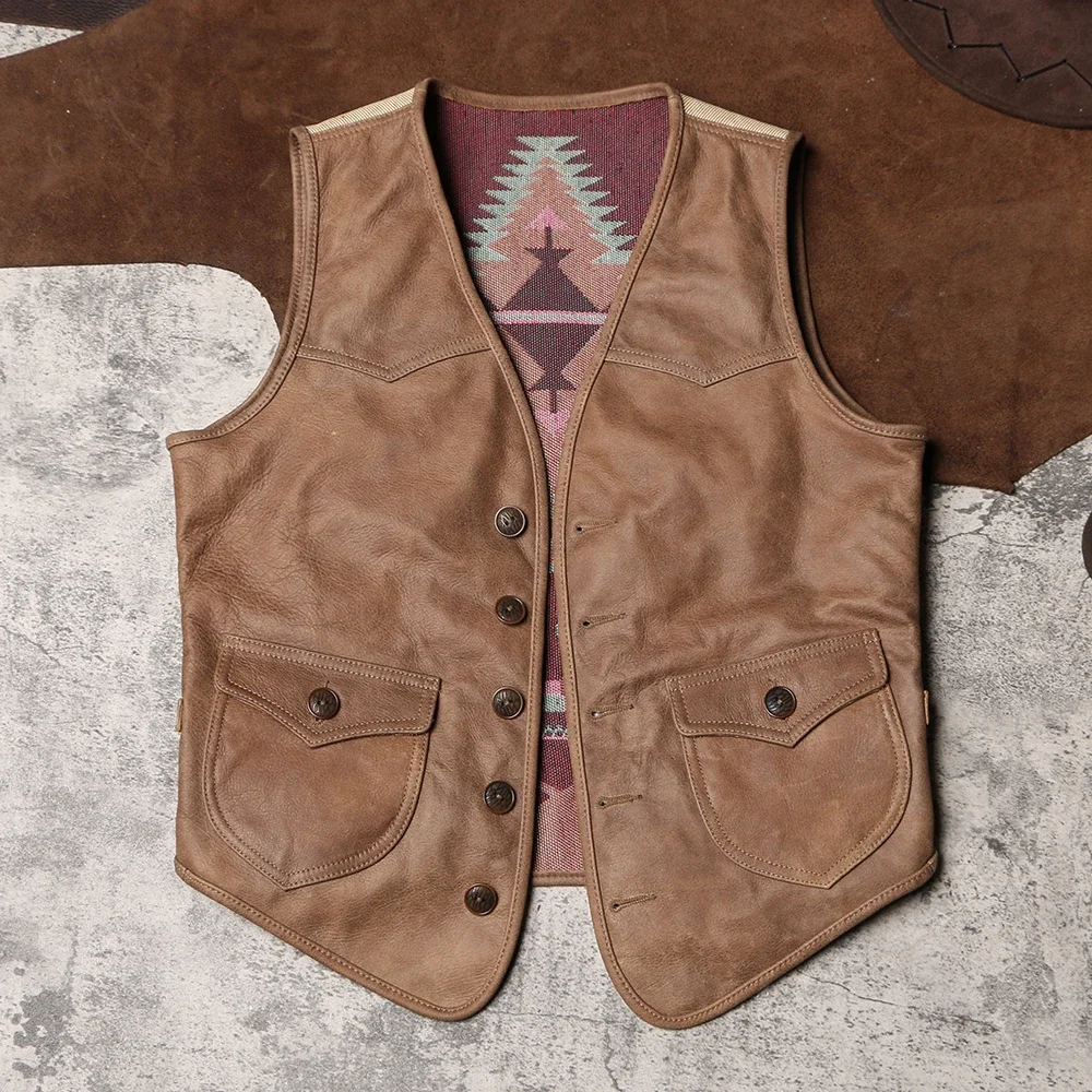 Blunt Razor American Retro Navajo Vest Men's Leather Sleeveless Leather Waistcoat Western Turtle Crack Cowhide Vest