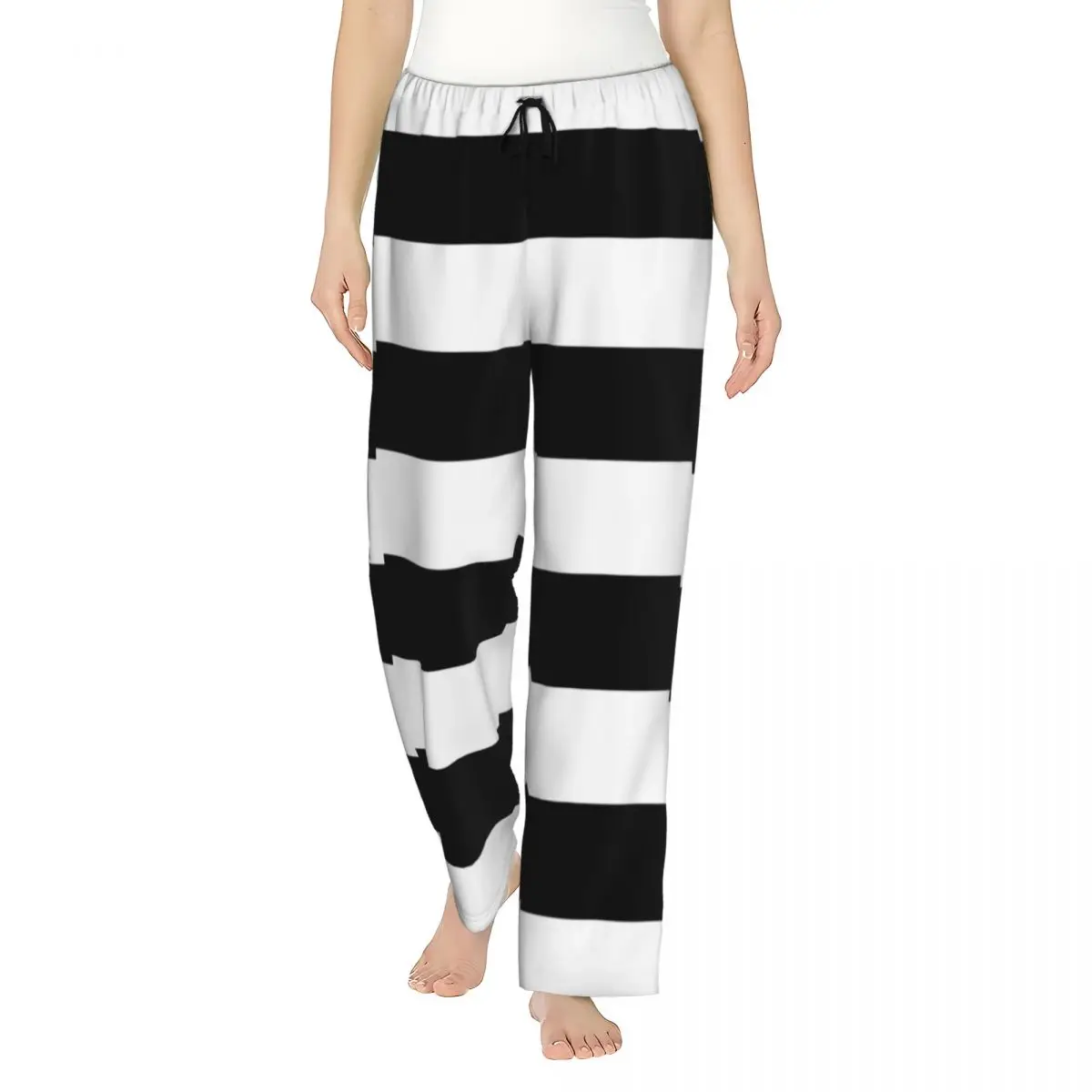 

Custom Black And White Stripe Women Pajama Pants Lounge Sleep Sleepwear Bottoms with Pockets