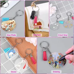 40PCS Acrylic Clear Circle Discs Keychain Set with Leather Tassel Pendant Jump Rings for Vinyl Kit DIY Keychain Vinyl Crafting