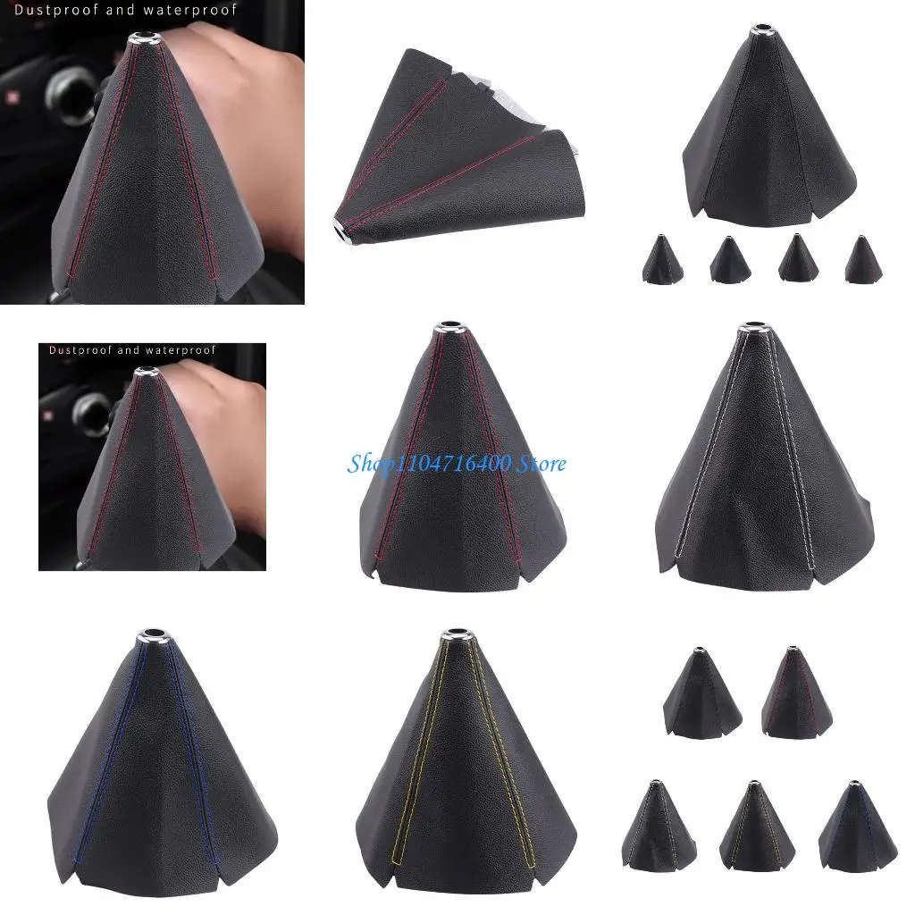 

y1gd Knob Shifter Boot Cover Black Gold Red White Blue Stitches PVC Leather Universal