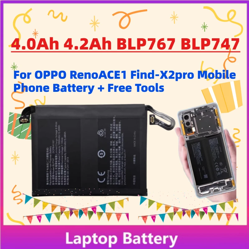 

In Stock New 4000mAh 4260mAh BLP767 BLP747 Replacement Battery for OPPO RenoACE1 Find-X2pro Mobile Phone Battery + Free Tools
