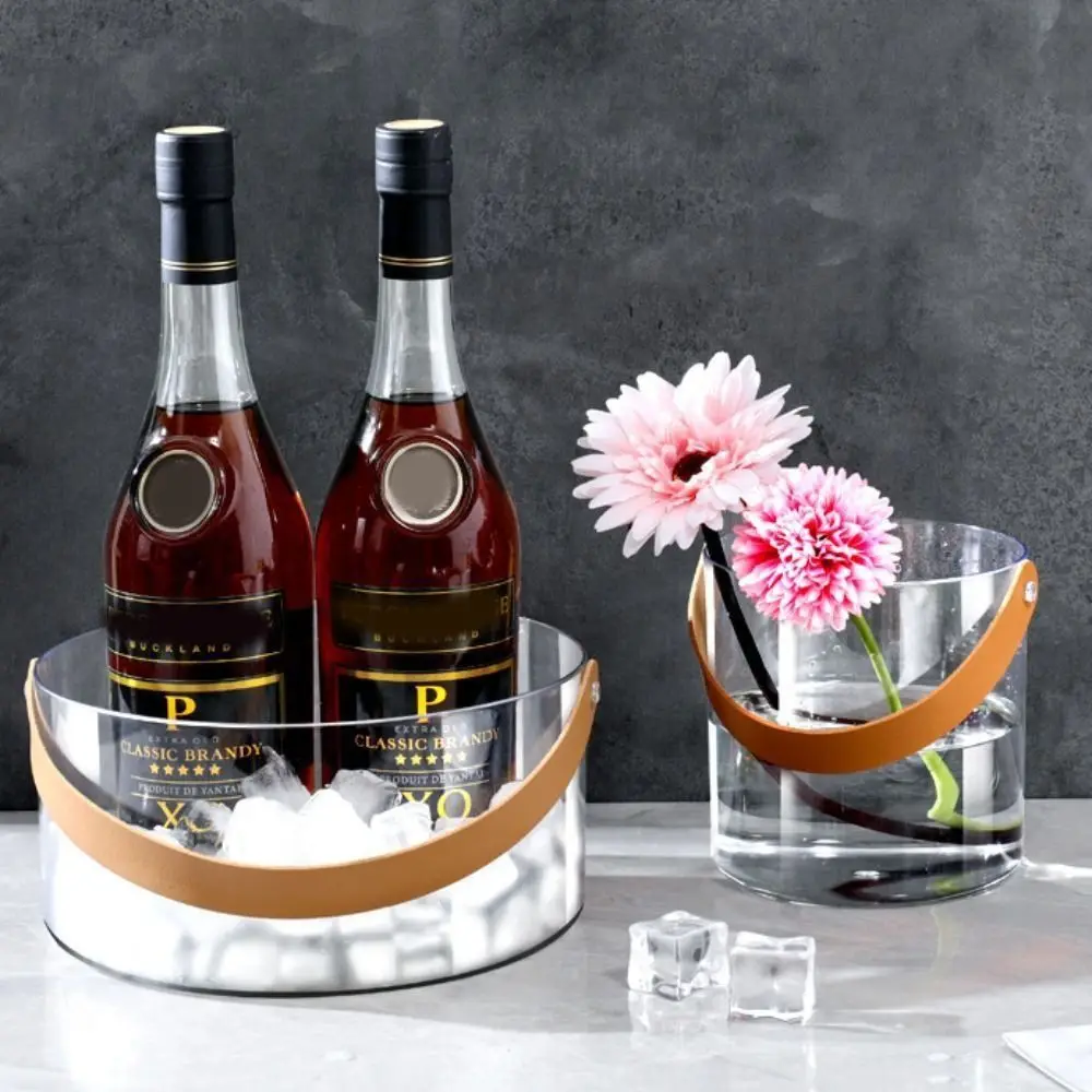 Clear Ice Bucket Portable Uncovered Drinks Chiller Bin Plastic Champagne Cooler Drinks Cooling Container Wine Beer