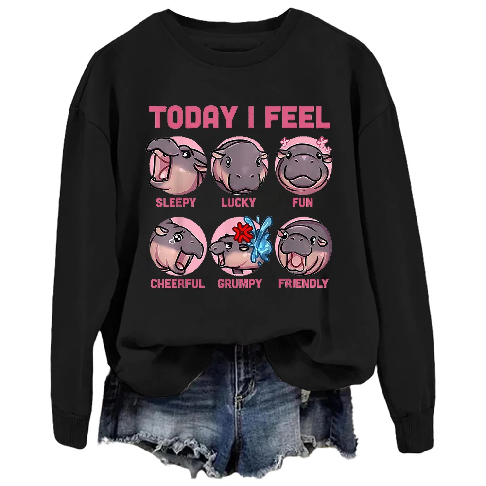 Moo Deng Cute Today I Feel Sweatshirt Men/Women Fans Gift Vintage Hoodies Fashionable Casual Sweatshirts