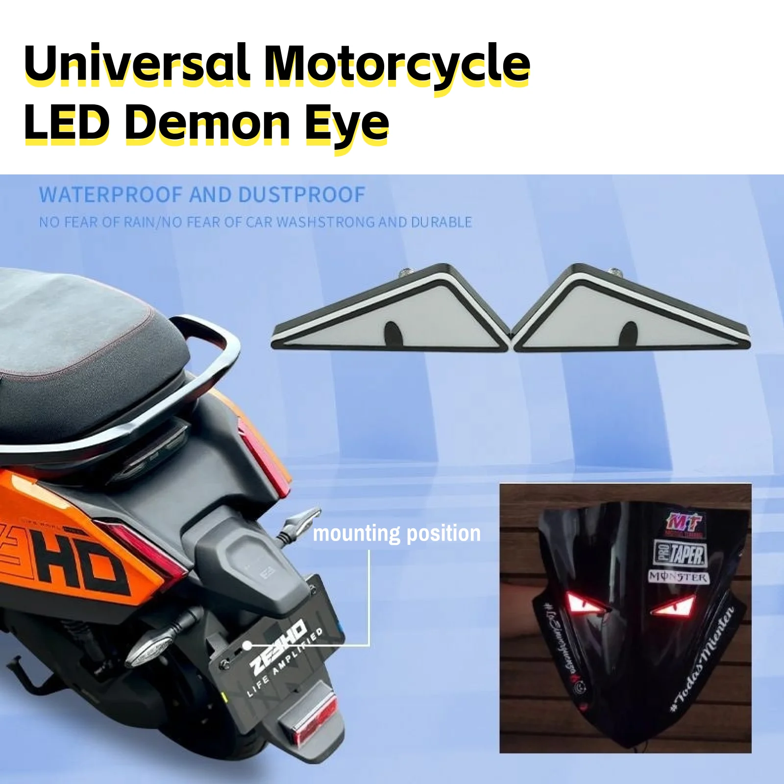 2pcs Universal Motorcycle LED Devil\'Eyes Lights Demon Eyes Headlight Motorcycle Mini Projector Lens Lamp Car Decoration Lights