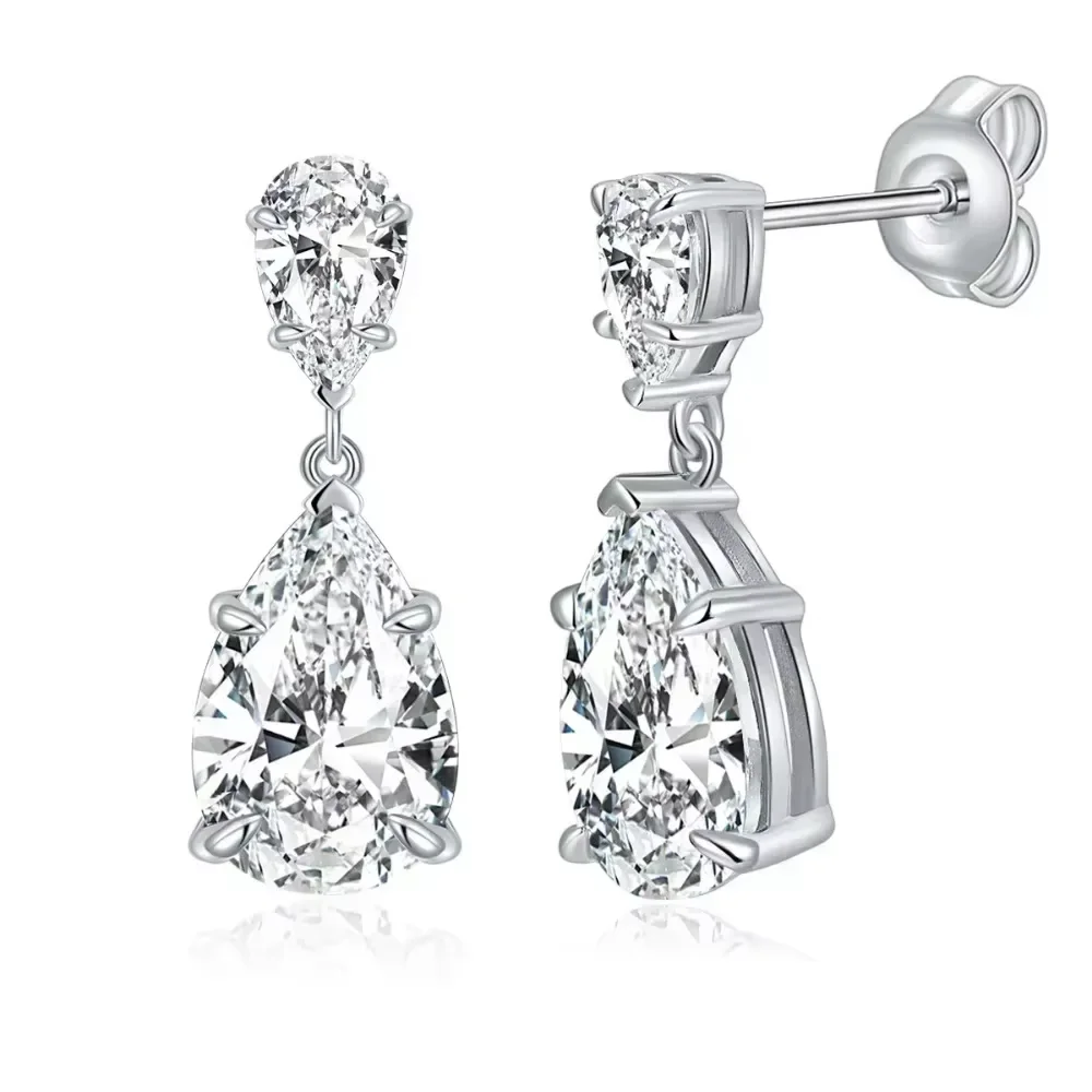 

M-JAJA Real Moissanite Earrings 925 Sterling Silver VVS1 3EX Drop Earrings Lab Diamonds Pear Cut Bridal Jewelry Anniversary Gift