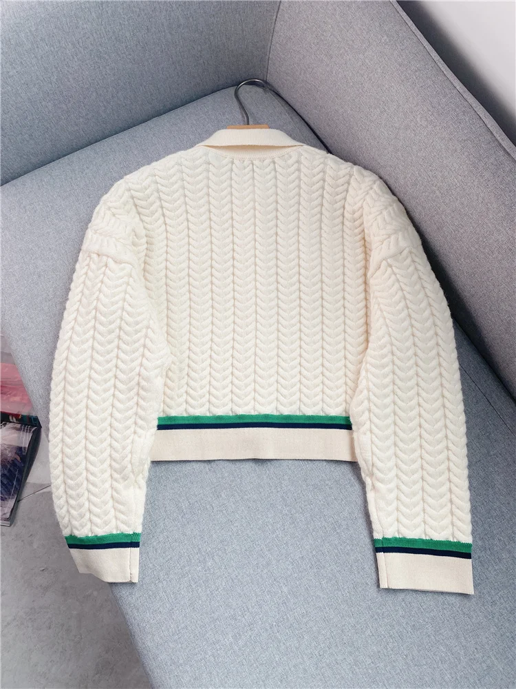 High quality women\'s sweater S home classic small fragrant style knit sweater 24 spring single breasted color blocking sweater