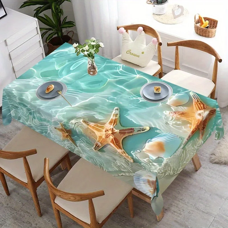 One tablecloth with ocean shell and starfish patterns, suitable for indoor/outdoor usezyc