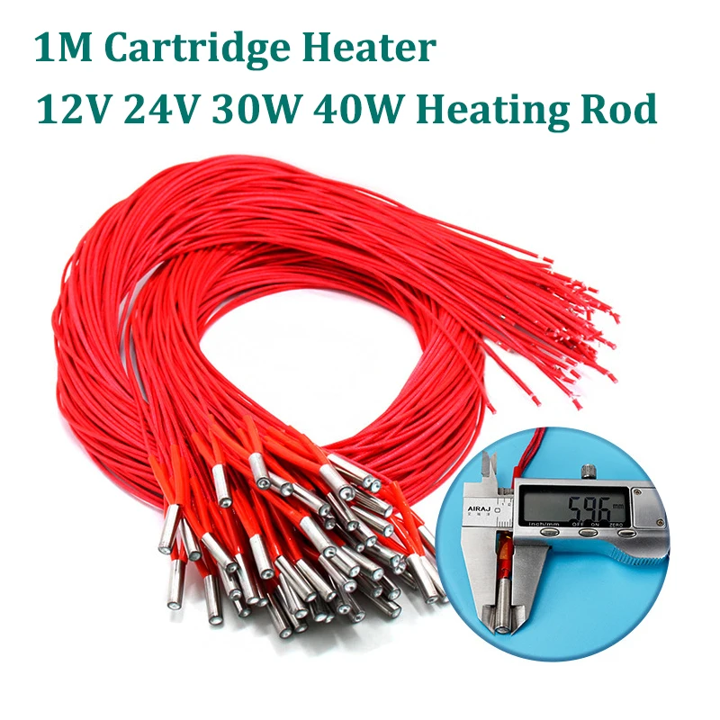 2pcs 12V 24V 30W 40W Cartridge Heater Extruder Heating Rod Tube Ceramic Extrusion 3D Printer Parts Hotend 1M Cartridge Heater