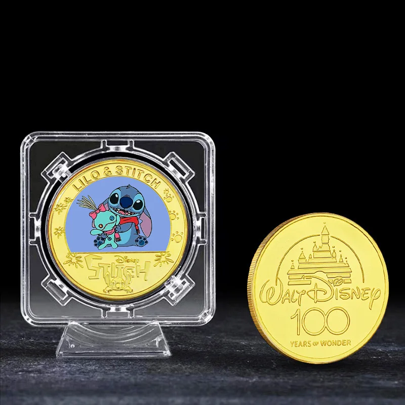 Disney Lilo & Stitch Commemorative Coin Toy Disney 100 Anniversary Stitch Printed Metal Coin Children's Cartoon Peripheral Gift