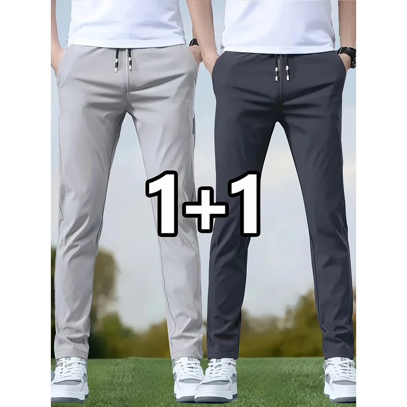 Men's Summer Work Pants Gym Sports Pants Men's Casual Solid Color Thin Golf Pants Lightweight Quick Drying Straight Leg Pants