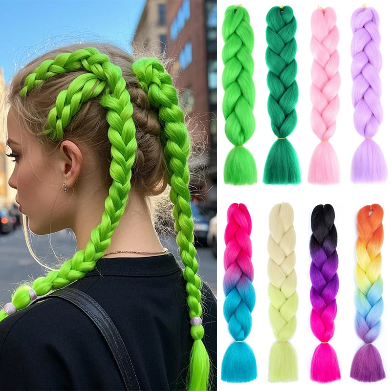 24 นิ้ว Yaki Braids ผม Ombre Braiding ผมจัมโบ้ DIY สีเขียว Hair Extension สําหรับผู้หญิง