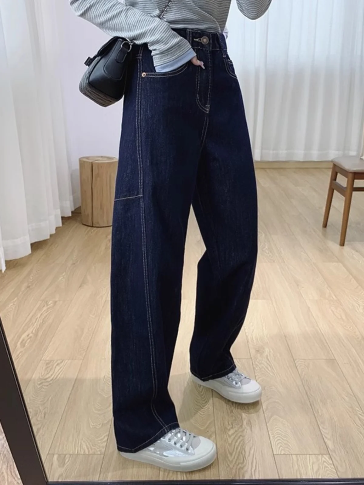 

High Waist Wide Leg Jeans Women's plus Size Casual Sle Straight Cut Long Pants Autumn Winter High Waist Loose Fit Jeans
