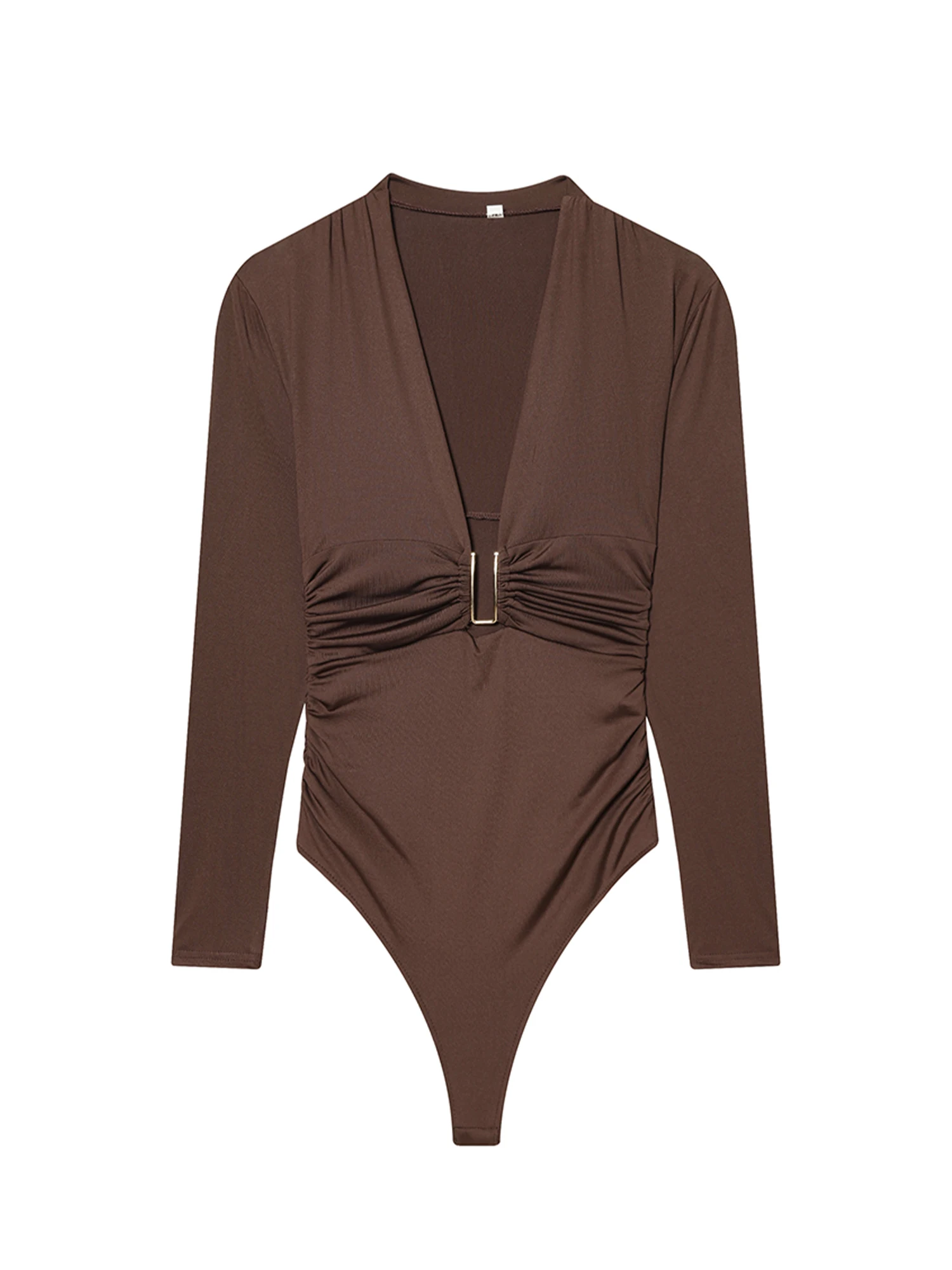 

Women's Brown Playsuits Y2k Vintage Long Sleeve V-Neck Overall Bodysuits Sexy Rompers For Women Fashion Clothes Spring Autumn