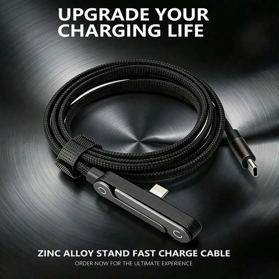 240W Fast Charging Data Cable with Folding Bracket 90 Degree Elbow Type-C Braided Cable Suitable for iPhone 17/16/15/Samsung