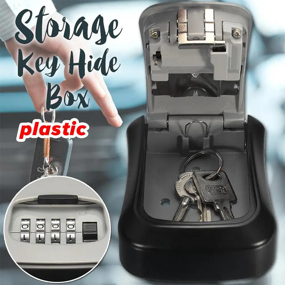 Wall Mount Key Storage Secret Box Organizer 4 Digit Combination Password Security Code Lock No Key Home Key Safe Plastic Box