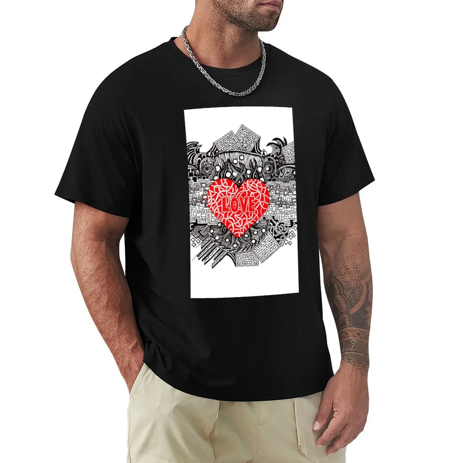 

Love Doodle Drawing T-Shirt for a boy blue lock summer tops t shirts for men graphic