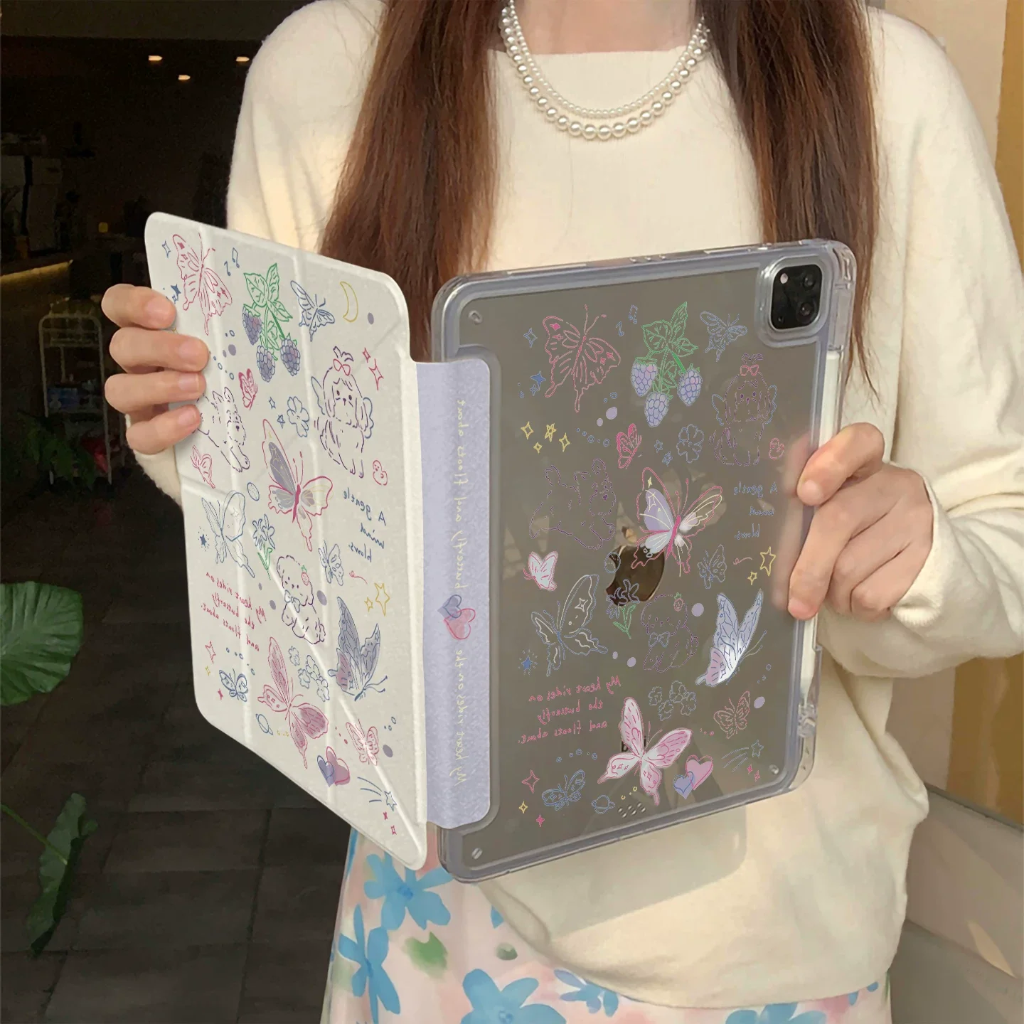 

Colorful Line Art Butterfly Puppy Design For iPad Case iPad 11 Air 7 6 5 10 Mini 7 Cute Y Fold Shockproof Cover with Pencil Slot