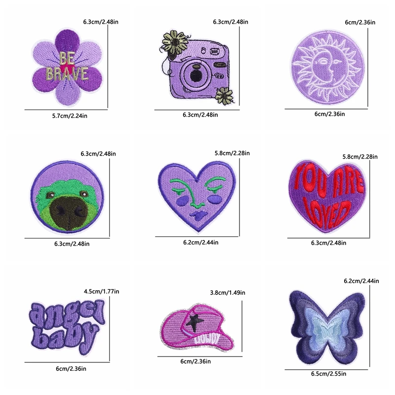 مكواة كرتونية ذاتية الصنع للملابس ، رقعة تطريز أرجوانية ، رقع لاصقة حرارية على الملابس ، ملصقات خياطة ، 10 *