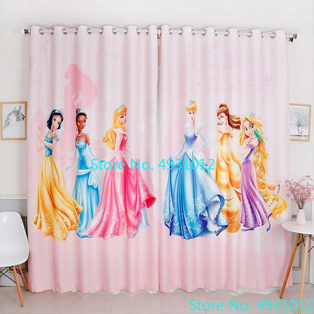 

Cartoon Girl Room Pink Blackout Curtains Princess Blonde Long Hair Printed Window Drapes Kids Bedroom Living Room Custom Curtain