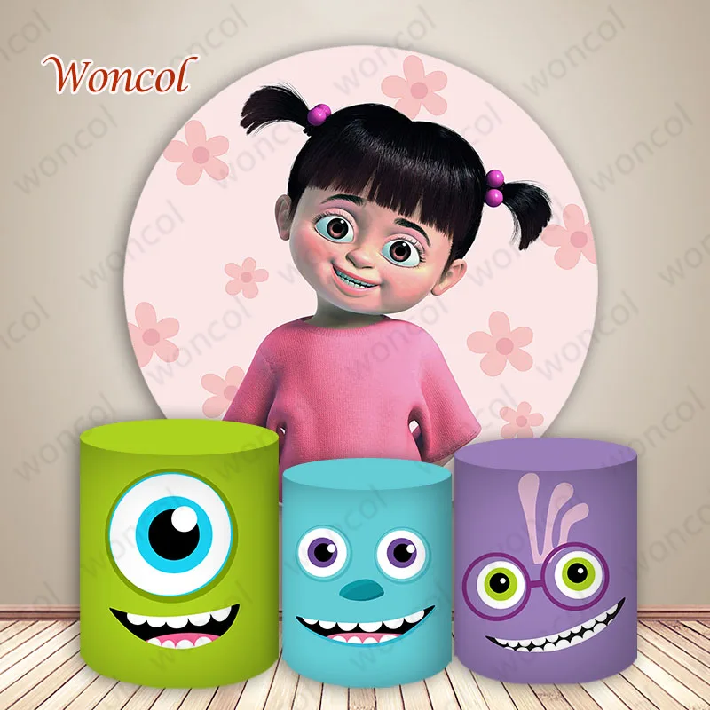 

Monsters, Inc. Boo Round Backdrop Girls Birthday Backdrop Monsters, Inc. Mike Wazowski James P. Sullivan Cylinder Cover Prop