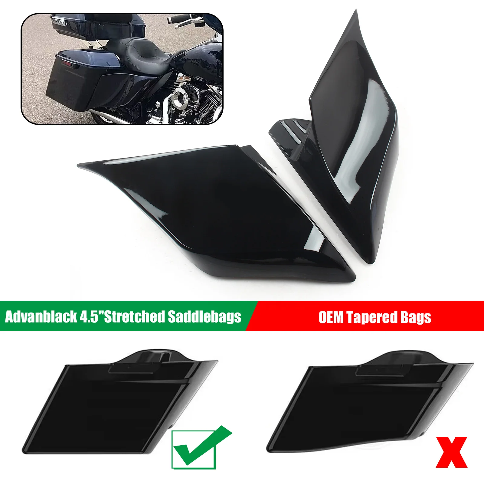 Para harley touring 2014 + motocicleta preto esticado estendido lado cobre painéis de plástico abs para estrada glide especial fltrxs
