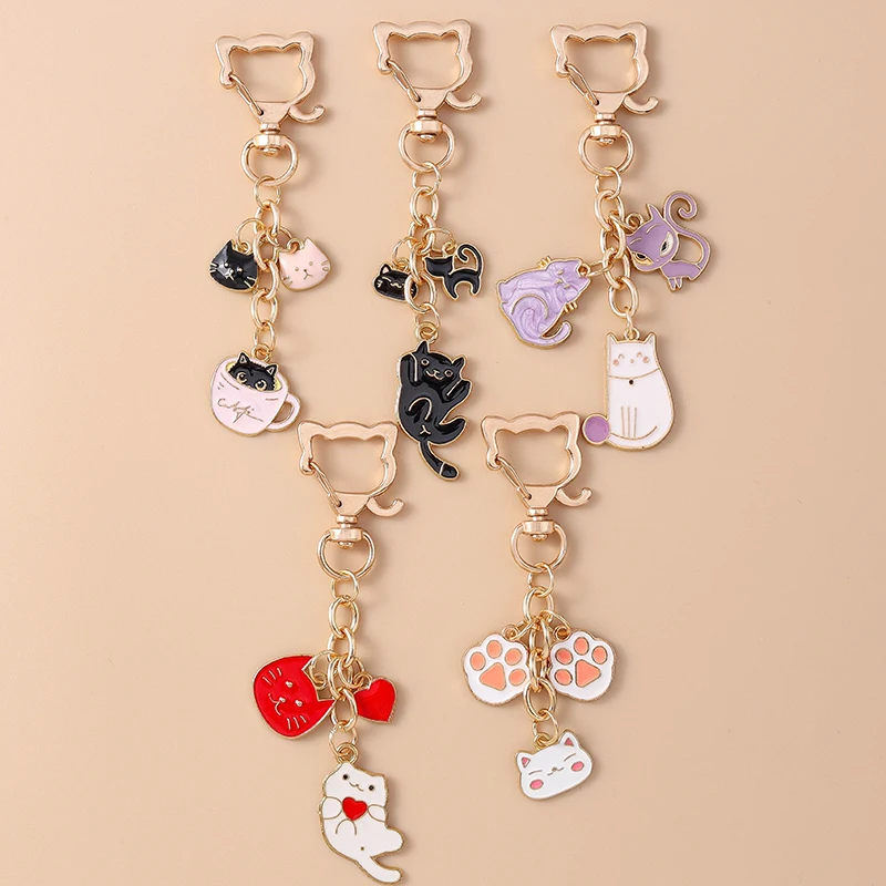 

Lovely Enamel Cartoon Cat Keychain Animal Key Ring Pendants for Women Girls Handbag Decor DIY Jewelry Accessories Gifts