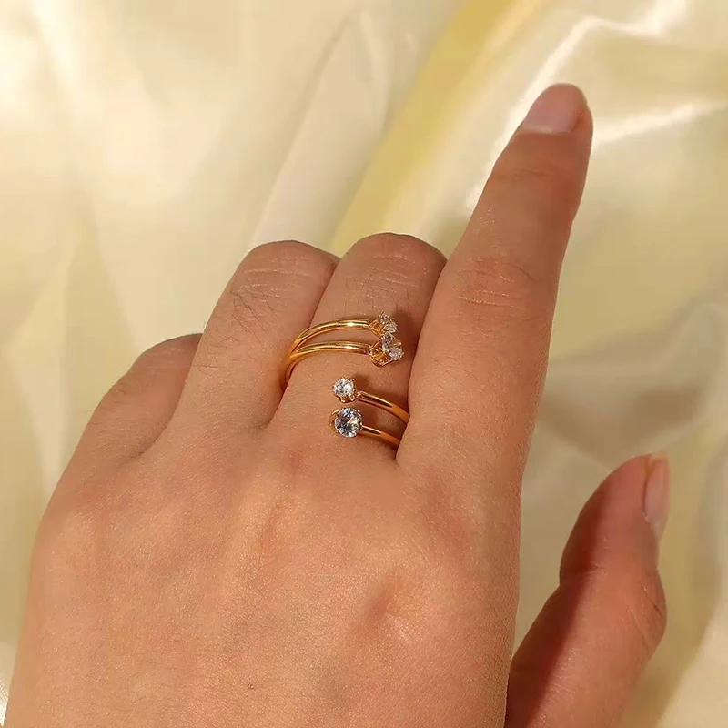 GANPUP 316L Edelstahl Exquisite Minimalistische Zirkonia Offenen Ring Frauen Chic Mode Goldene Wasserdichte Finger Schmuck – Detail 9