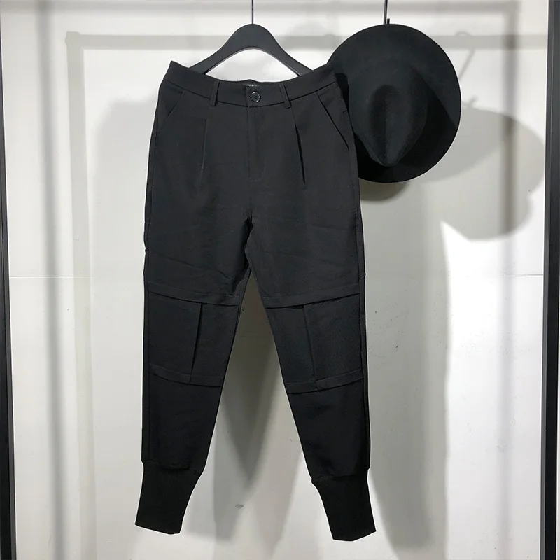 

Мужские комбинезоны в темном стиле, простые облегающие модели, подчеркивающие фигуру, универсальные брюки с завязками на щиколотке в стиле Харадзюку, модные