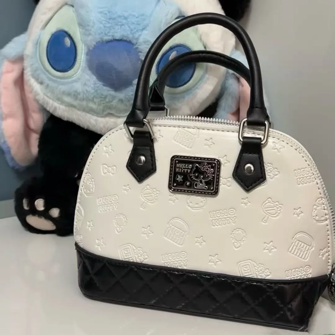 

Kawaii Hello Kitty Handbag Anime Girl Cute Leather Crossbody Bag Black and White Series Zipper Fashion Versatile Festival Gift