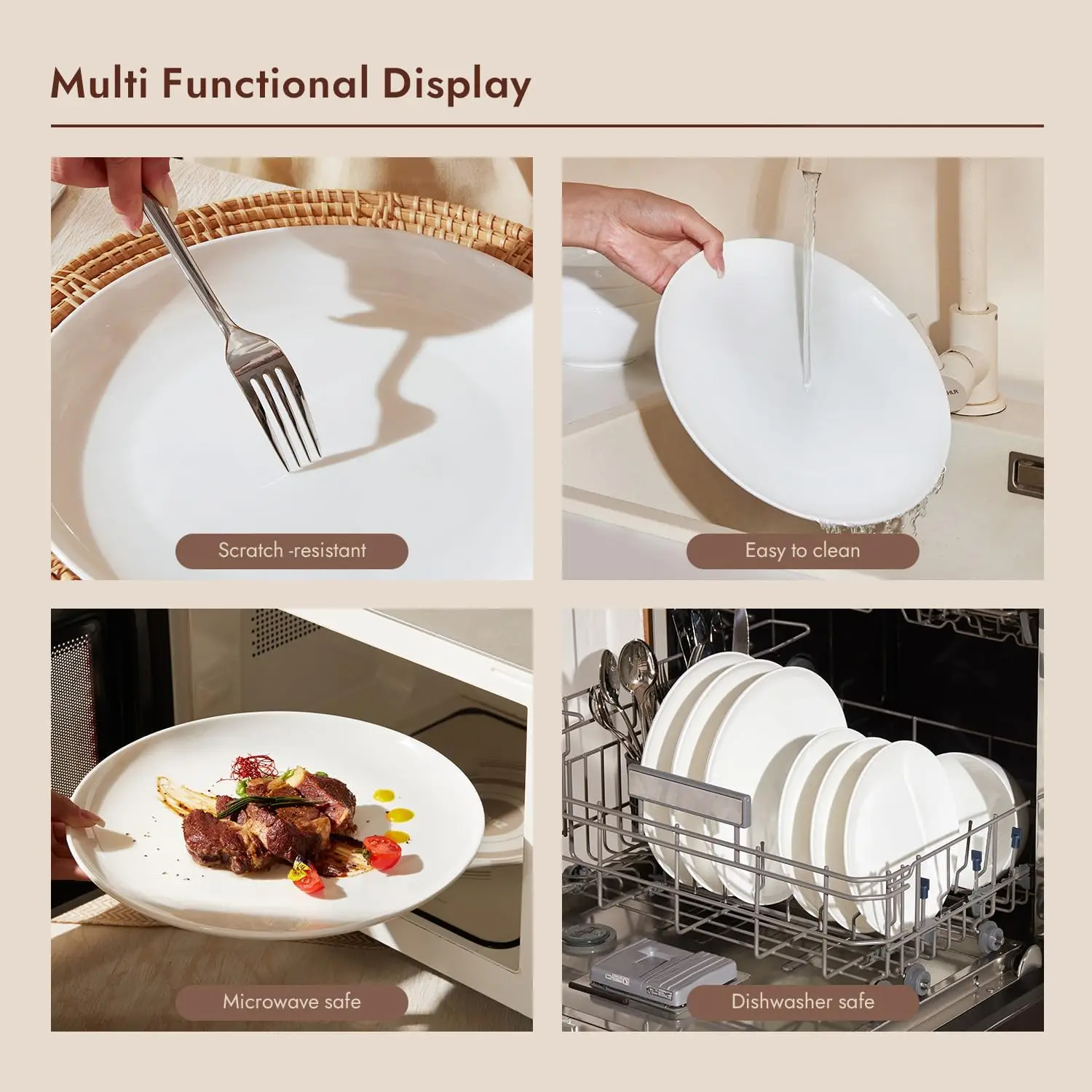 18-Piece Bone China Dinnerware Set for 6, Lightweight Durable, Microwave & Dishwasher Safe, Elegant White Tableware