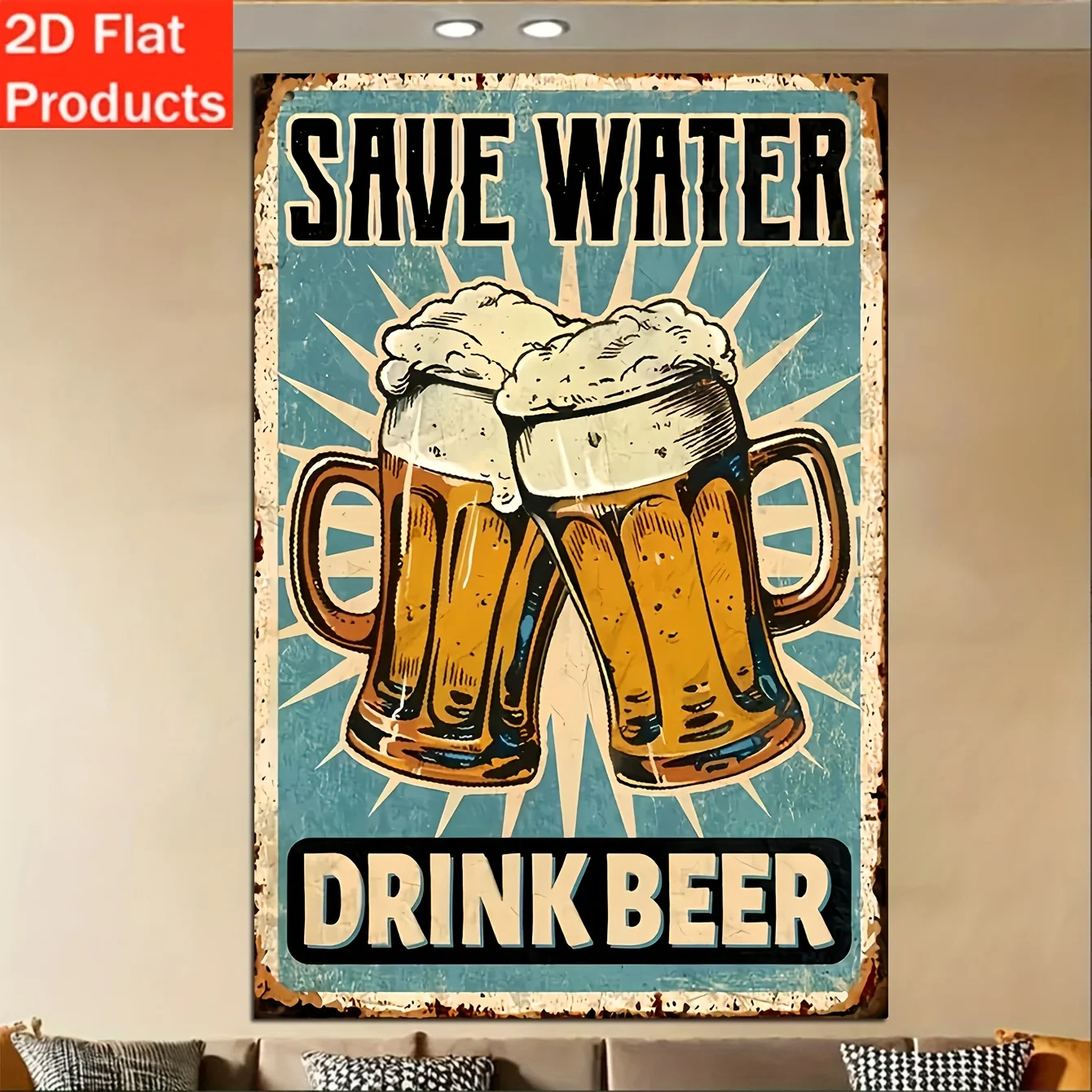 Vintage Save Water Drink Beer Wood Sign Man Cave Garage Wall Decor