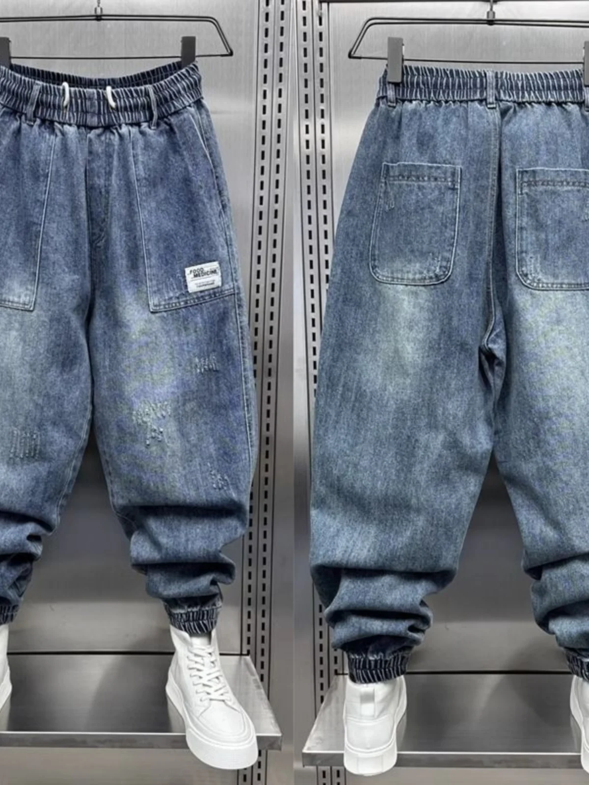 

Loose Fit Blue Jeans High Waist Tapered Thin Men's Casual Harlan Pants plus Size 300 Pou Spring Autumn Season Sle